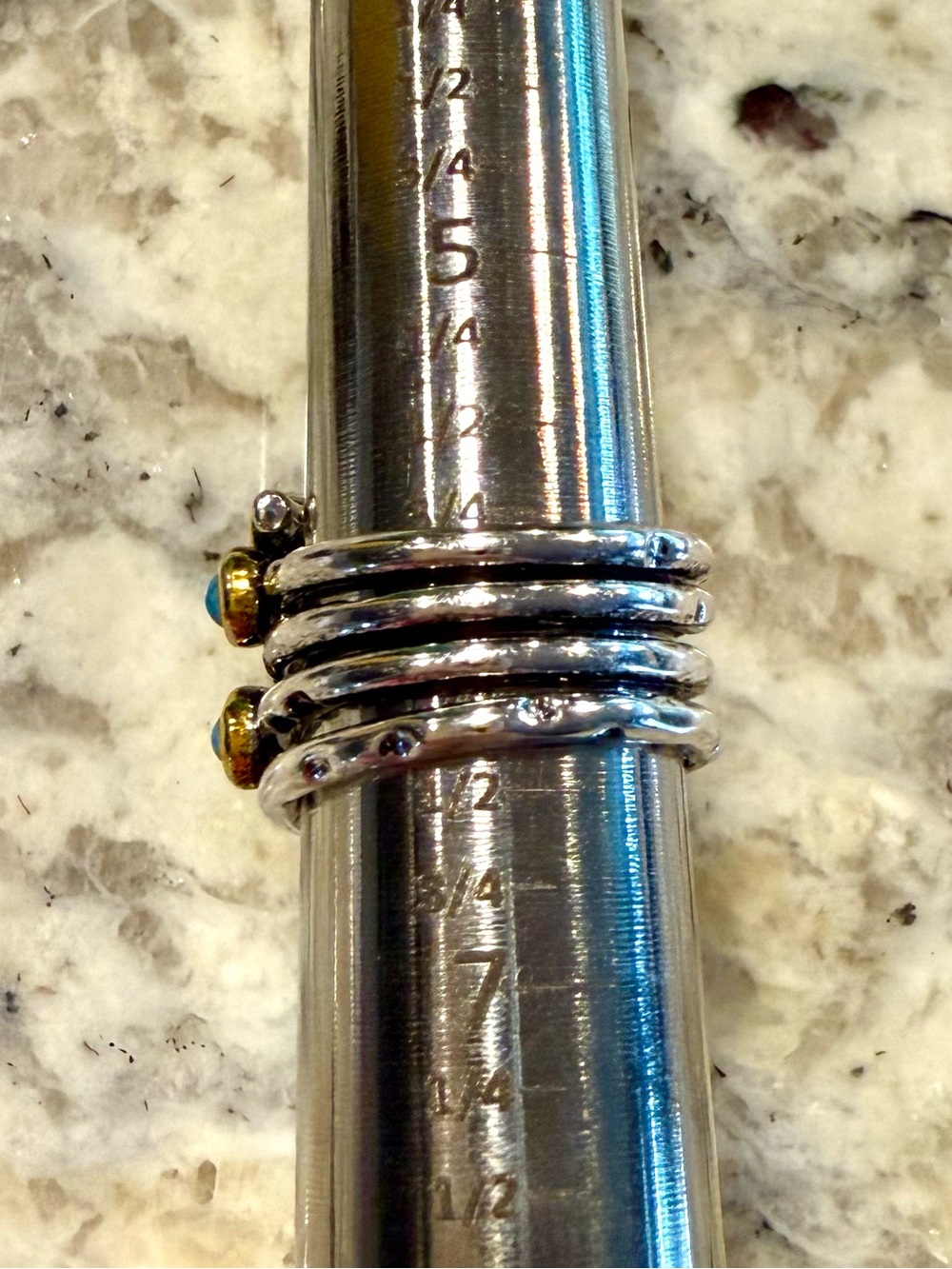 Turquoise Accent Silver & Gold Banded Ring - Picture 6 of 12